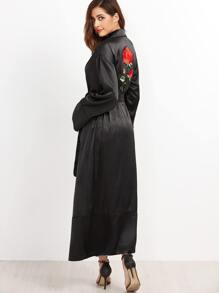 Black Embroidered Back Wrap Coat
