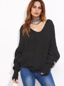 Black Ripped Sweater With Extra Long Sleeve