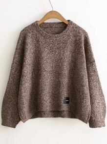 Coffee Patch Detail Drop Shoulder Sweater