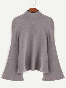 Grey Mock Neck Bell Sleeve Jersey Sweater
