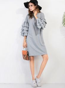 Grey Ruffle Sleeve Tee Dress