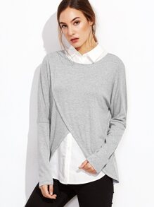 Heather Grey Overlap Front 2 In 1 T-shirt