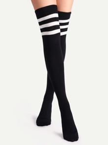 Black Varsity Stripe Over The Knee Socks