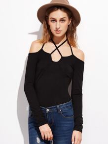 Black Strappy Halter Neck Slim Fit T-shirt