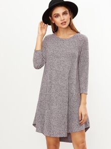 Grey Marled Knit Ribbed Swing Dress