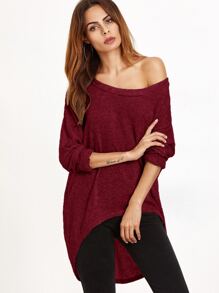 Burgundy One Shoulder Dip Hem T-shirt