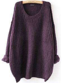 Purple Drop Shoulder Textured Sweater
