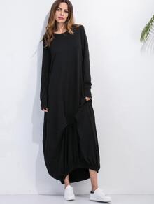 Black Elastic Hem Shift Dress