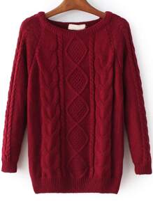 Burgundy Cable Knit Raglan Sleeve Sweater