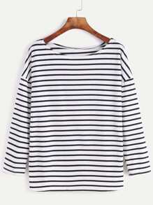 Black White Striped Dropped Shoulder Seam T-shirt