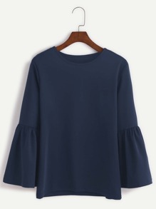 Navy Round Neck Bell Sleeve T-shirt