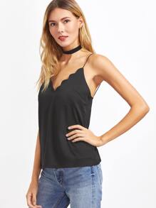 Black Scalloped Trim Strappy Cami Top