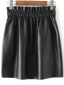 Black Elastic Waist PU Skirt