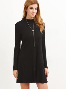 Black Ribbed Knit Cutout Back Swing Dress