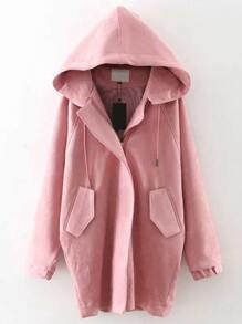 Pink Suede Hooded Coat With Pocket