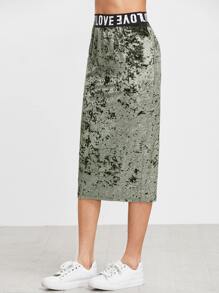 Olive Green Logo Waist Velvet Skirt