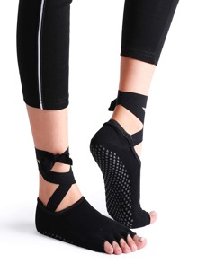 Black Non-slip Open Toe Ankle Strap Yoga Sock