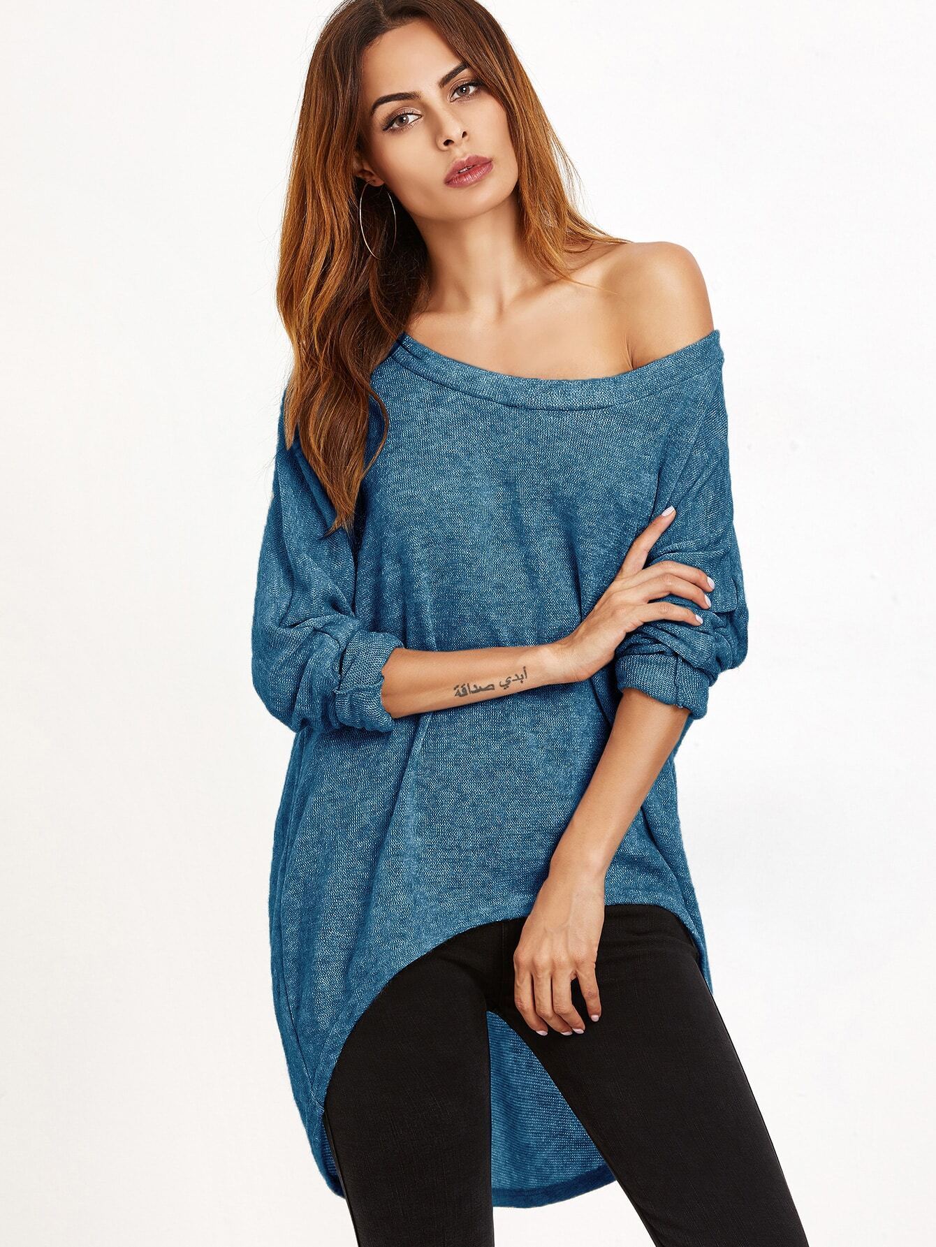 Blue One Shoulder Dip Hem Tshirt EmmaClothWomen Fast Fashion Online