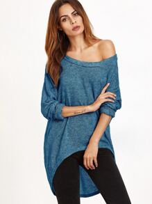Blue One Shoulder Dip Hem T-shirt