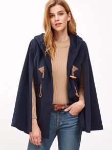 Navy Pocket Front Hooded Duffle Cape Coat