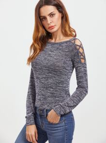 Navy Marled Crisscross Open Shoulder T-shirt