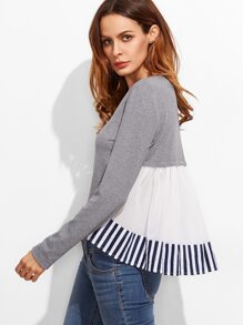 Heather Grey Striped Ruffle Back High Low T-shirt