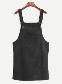 Black Corduroy Overall Dress With Pocket