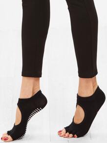 Black Open-toe Polka Dot Bottom Cut Out Ankle Sock