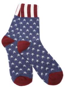 Stripe Trim Star Pattern Crew Sock