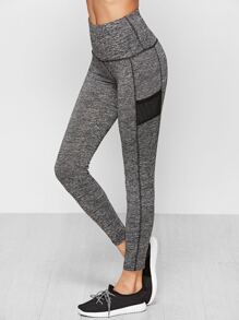 Grey Marled Knit Wide Waistband Leggings