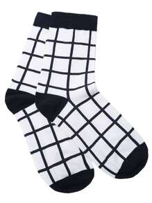 Black and White Grid Pattern Crew Sock