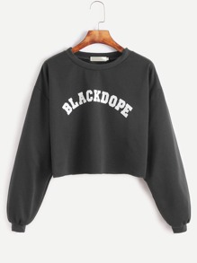 Black Letter Print Drop Shoulder Crop Sweatshirt