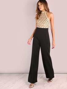Sequin Diamond Tailored Wide Leg Jumpsuit ROSE BLACK