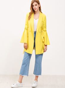 Yellow Drawstring Bell Sleeve Double Breasted Coat