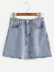 Blue Raw Hem Denim Skirt