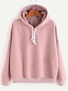 Pink Hooded Drop Shoulder Sweatshirt