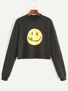 Black Emoji Print Sweatshirt