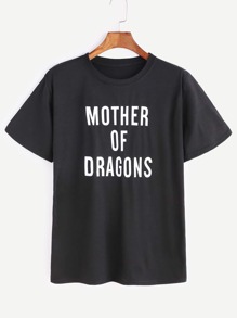 Black Slogan Print T-shirt