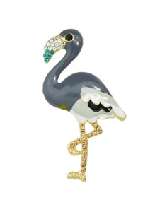 Gray Color Enamel Flower Bird Shape Big Brooches