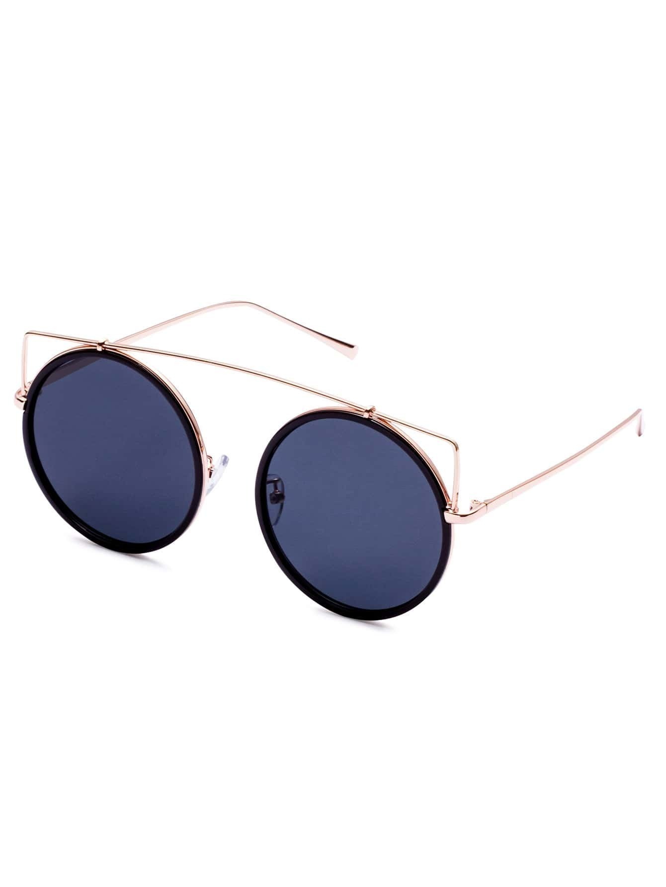 Gold Frame Grey Lens Round Sunglasses EmmaCloth-Women Fast ...