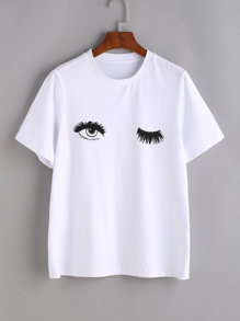 White Wink Eyes Print T-shirt