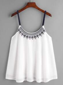 White Embroidered Chiffon Overlay Cami Top