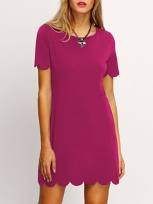 Hot Pink Buttoned Keyhole Back Scallop Dress