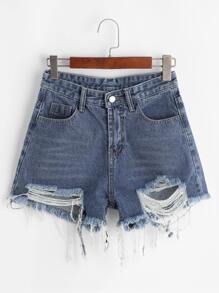 Frayed Raw Hem Denim Shorts