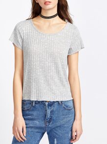 Heather Grey Ribbed Knit T-shirt