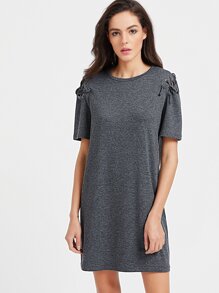 Grey Marled Knit Lace Up Sleeve Tee Dress