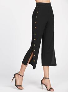 Black Metal Button Side Pants