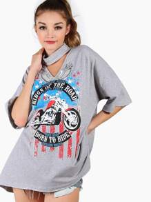 Heather Grey Drop Shoulder High Low T-shirt