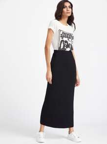 Black Elastic Waist Long Jersey Skirt
