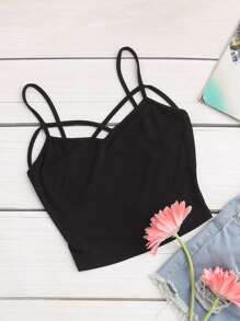 Black Crisscross Crop Cami Top